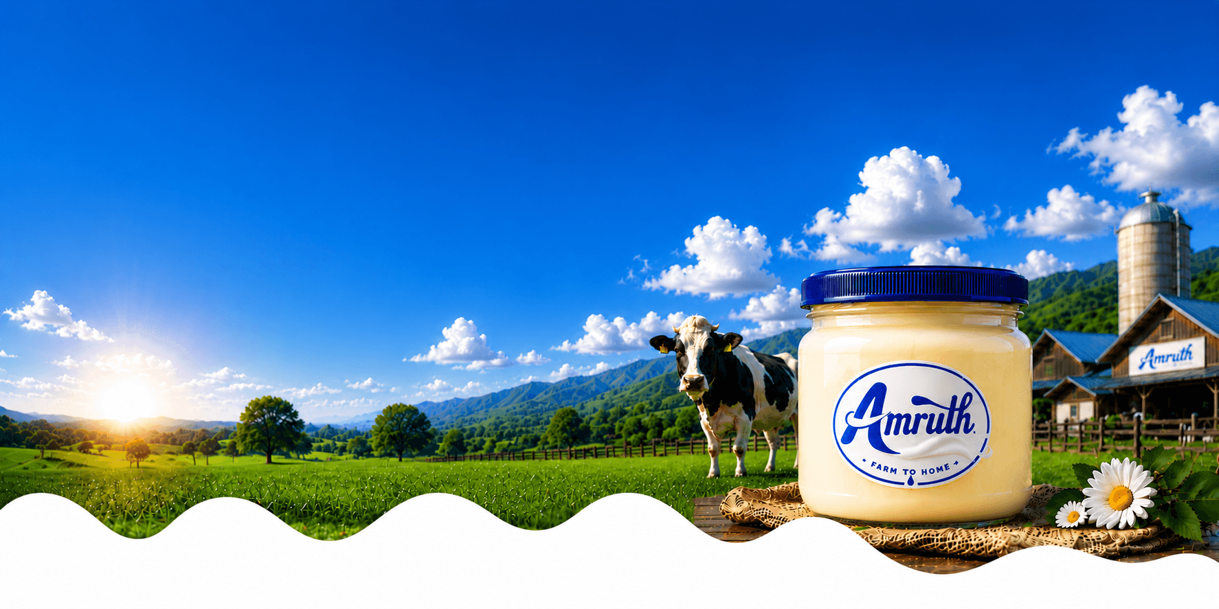 Cinematic Amruth Dairy farm banner